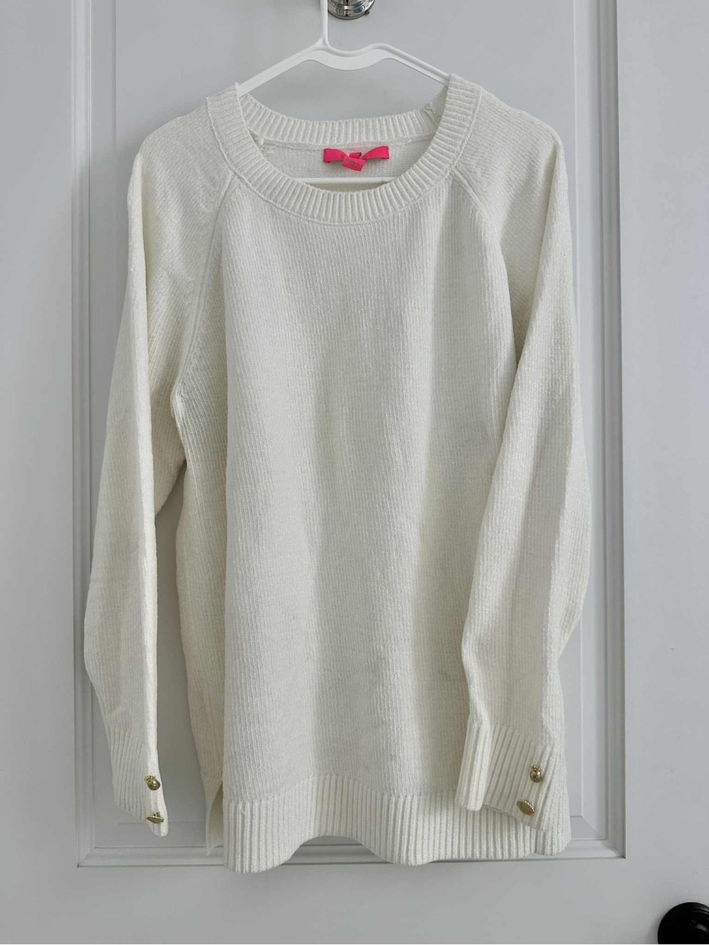 Lilly Pulitzer Ivory Crewneck Sweater with Gold Button Cuffs